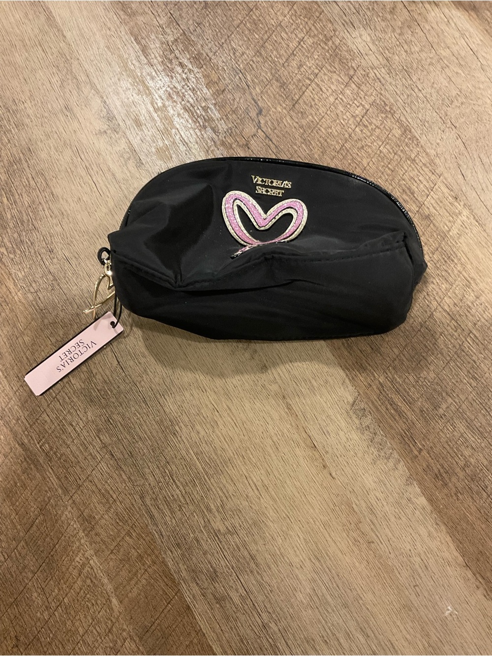 Victoria's Secret Black Cosmetic Pouch with Pink Heart Patch